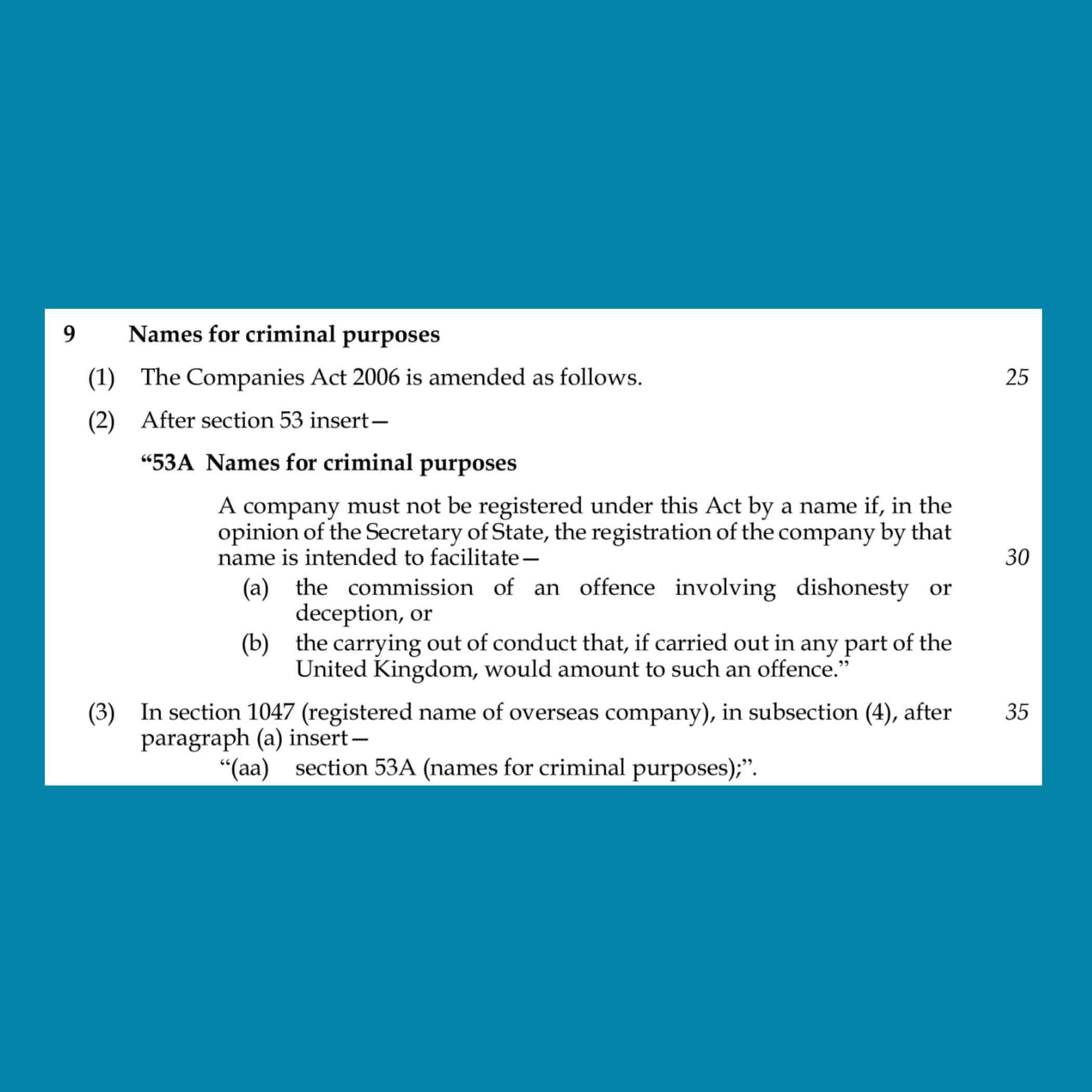 criminal names purposes in Economic Crime And Corporate Transparency Bill