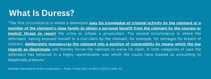 duress in set aside of a statutory demand